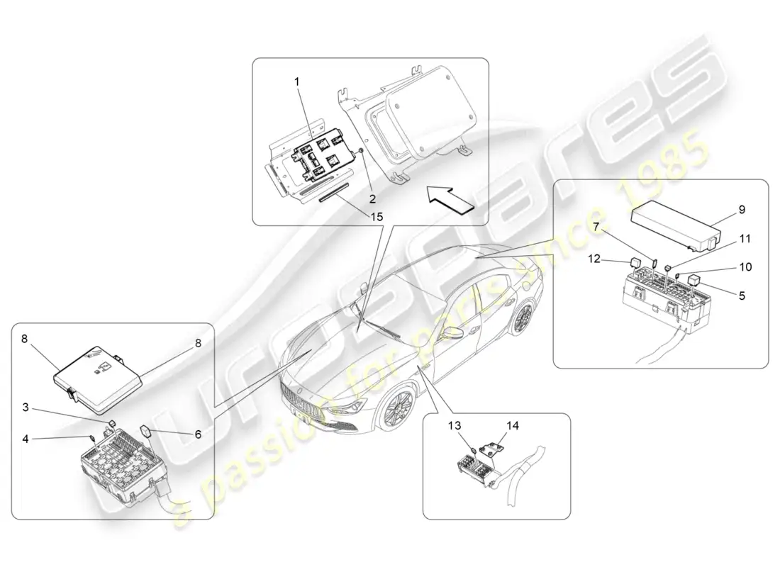 maserati ghibli fragment (2022) relés, fusibles y cajas diagrama de piezas