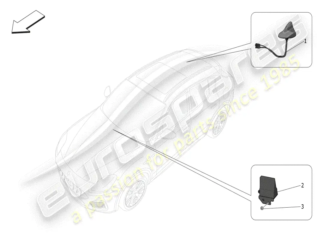 maserati grecale modena (2023) sistema de recepción y conexión diagrama de piezas