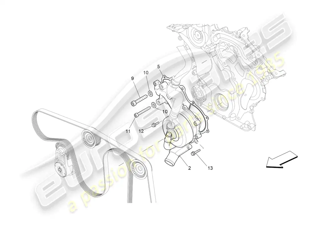 maserati levante (2017) sistema de enfriamiento: bomba de agua diagrama de piezas