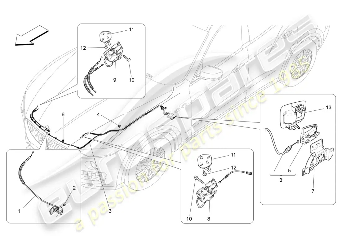 maserati levante (2020) botón de apertura de tapa frontal diagrama de piezas