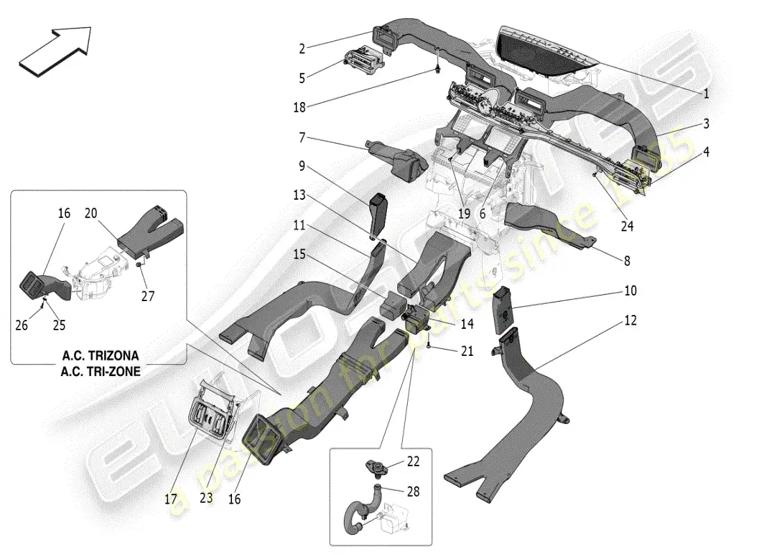 maserati grecale modena (2023) unidad de aire acondicionado: difusión diagrama de piezas