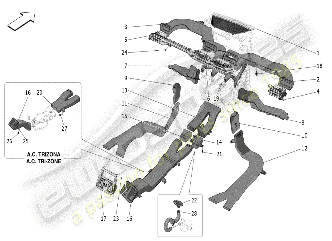 maserati grecale modena (2023) unidad de aire acondicionado: difusión diagrama de piezas