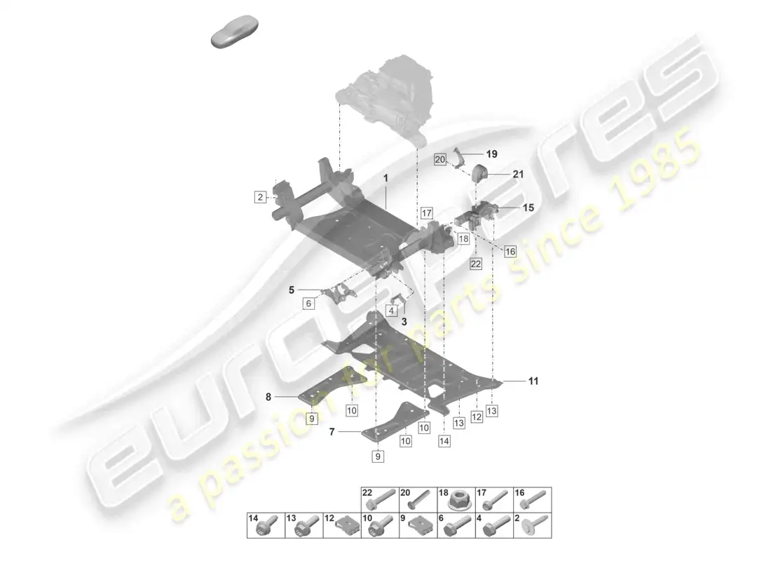 porsche 2022 (taycan 9j1-1) marco de soporte del travesaño diagrama de piezas