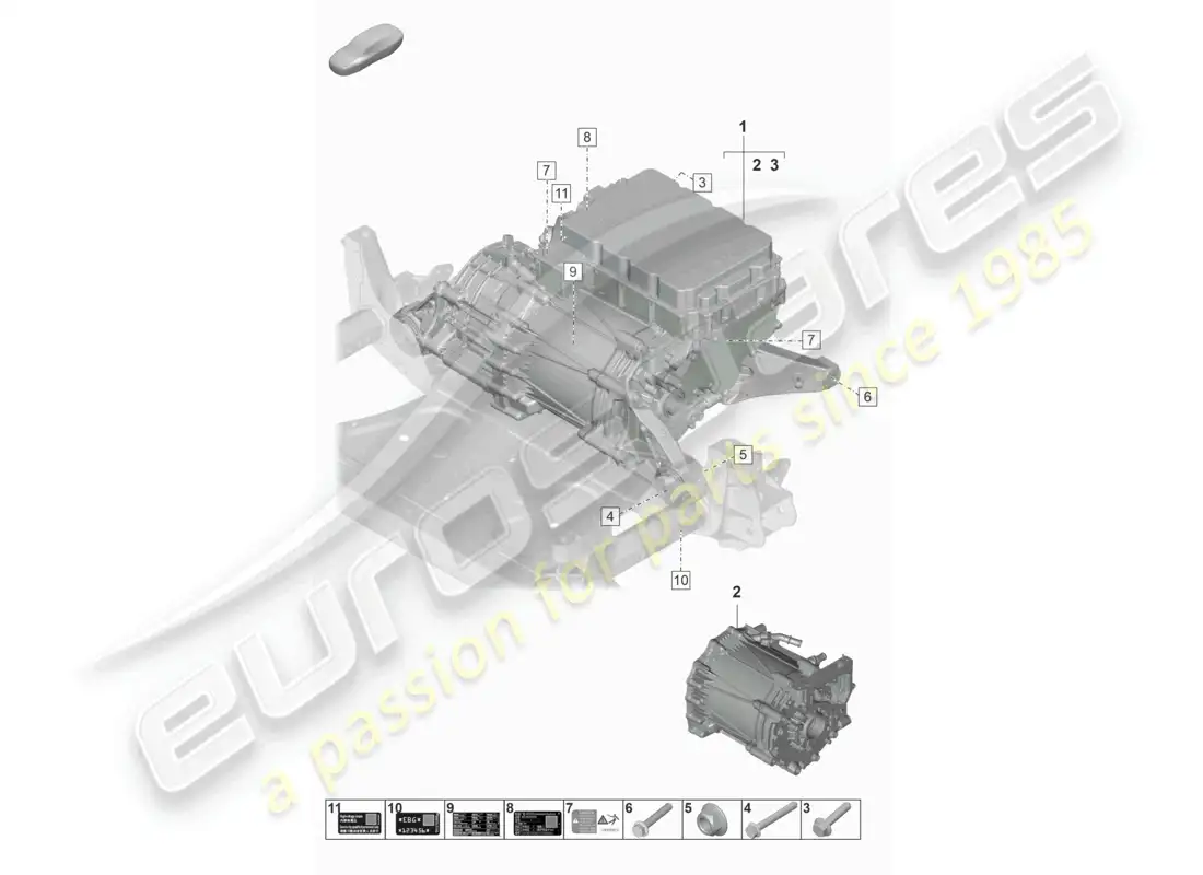 porsche 2021 (taycan 9j1-1) motor de repuesto motor de tracción para accionamiento eléctrico eje delantero diagrama de piezas