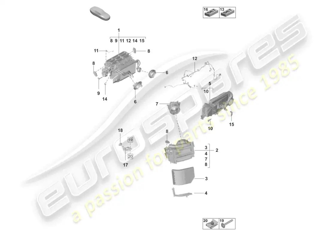 porsche 2020 (taycan 9j1-1) diagrama de piezas del sistema de calefacción, ventilación y aire acondicionado lhd