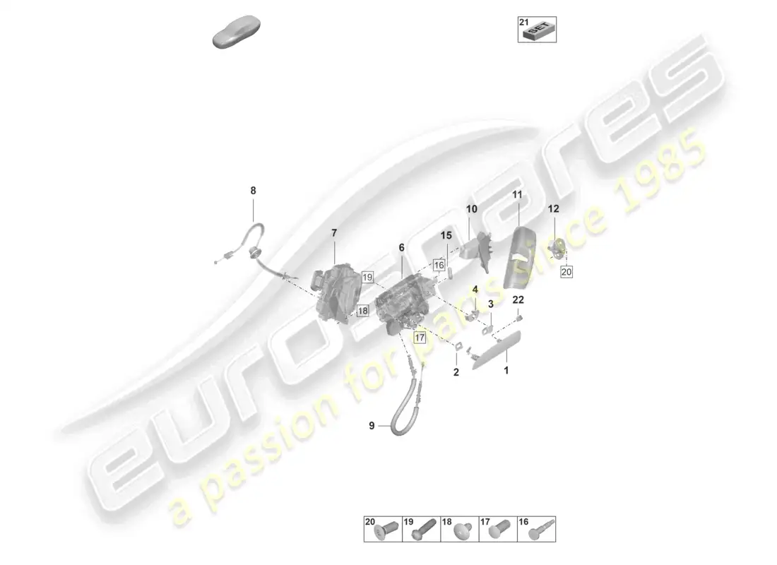 porsche 2020 (taycan 9j1-1) manijas de puerta delantera cerradura de puerta diagrama de piezas