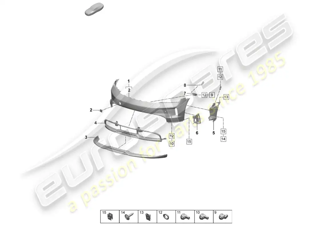porsche 2025 (taycan 9j1-2) parachoques delantero diagrama de piezas