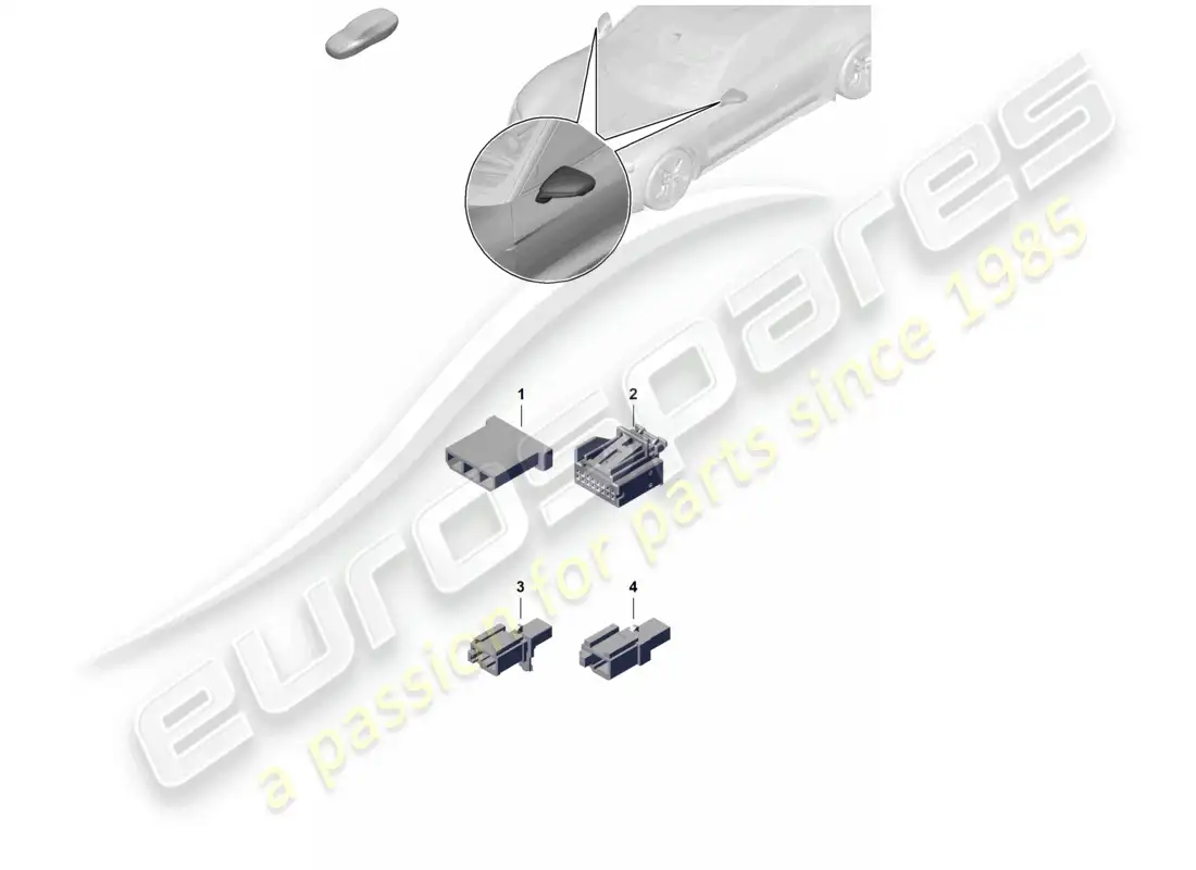 porsche 2020 (taycan 9j1-1) carcasa del conector para retrovisor exterior diagrama de piezas