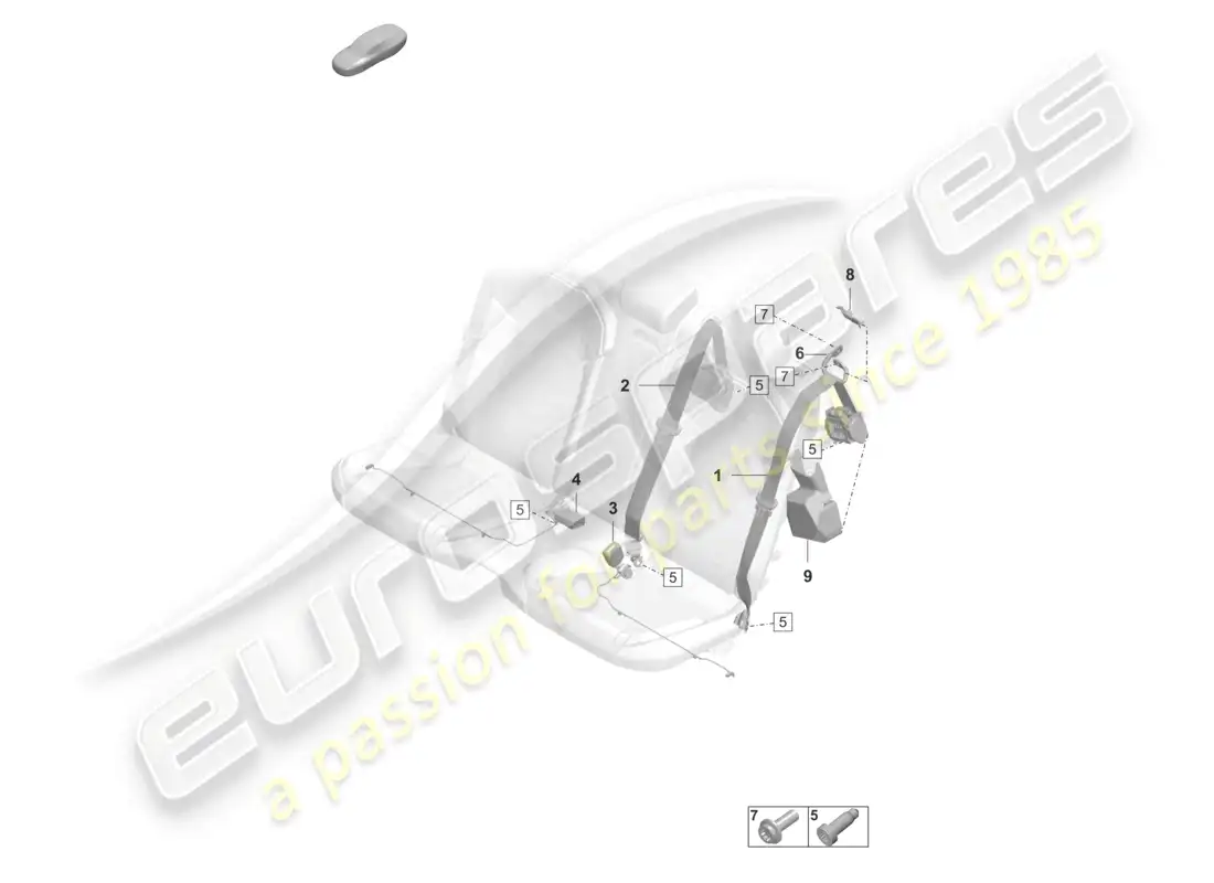 porsche 2023 (taycan 9j1-1) cinturón de seguridad trasero de tres puntos con pestillo diagrama de piezas