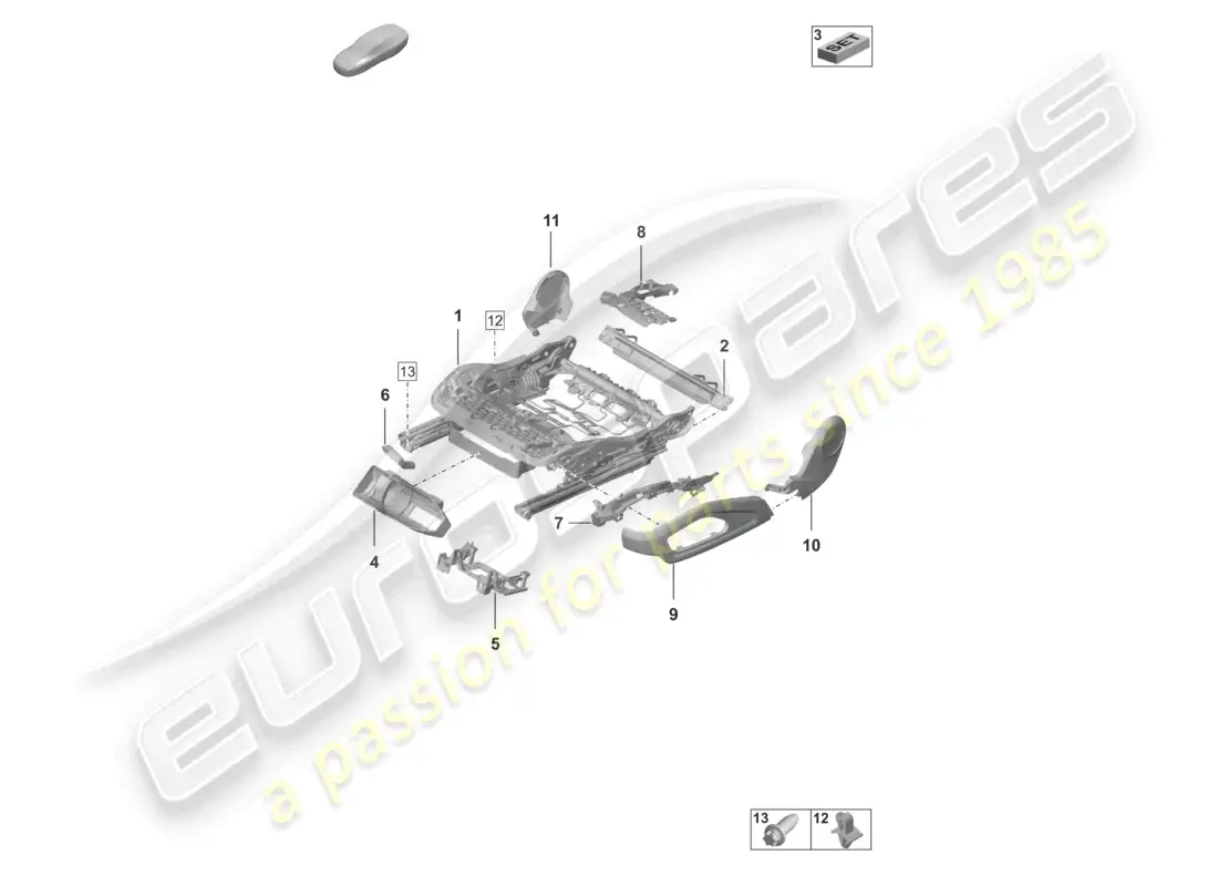 porsche 2022 (992-1 gt3/rs/st) diagrama de piezas varias del armazón del asiento accesorios