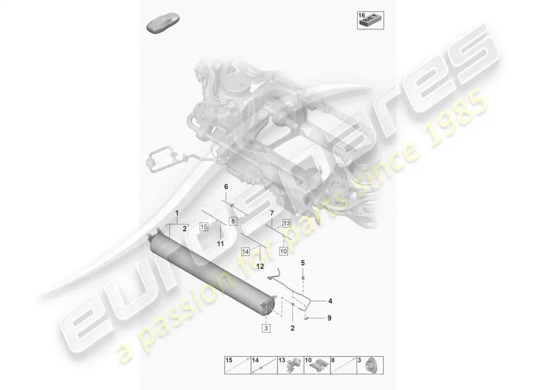 porsche 2020 (taycan 9j1-1) diagrama de piezas de la línea de aire del acumulador de presión