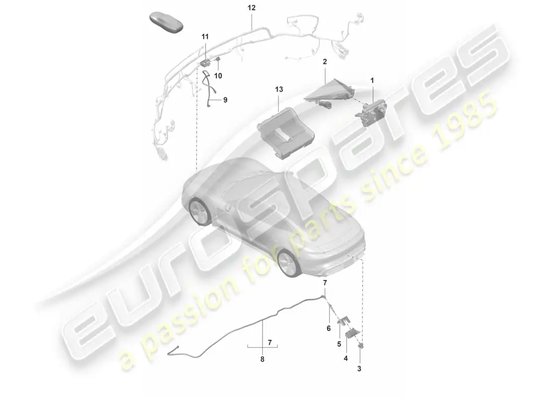 porsche 2020 (taycan 9j1-1) cámara frontal para programas de asistencia al conductor cámara de marcha atrás diagrama de piezas de vista superior real