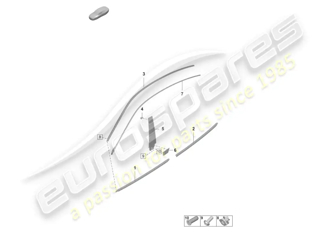 porsche 2022 (taycan 9j1-1) moldura para puerta delantera y trasera diagrama de piezas