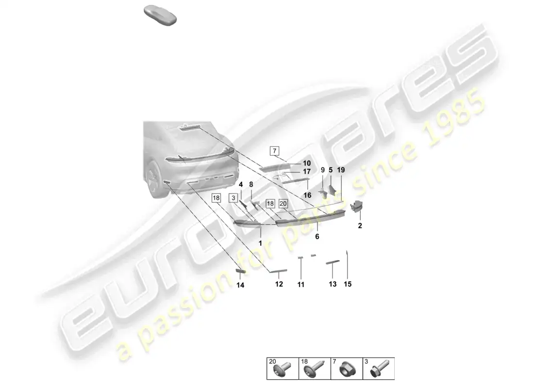 porsche 2025 (taycan 9j1-2) luz trasera luz de freno adicional luz de matrícula diagrama de piezas