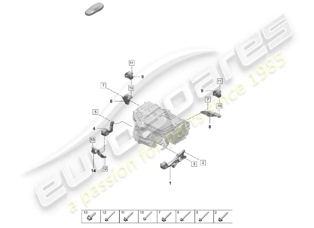 porsche 2026 (taycan 9j1-2) aparejo de elevación del motor eje trasero sl:0emd diagrama de piezas