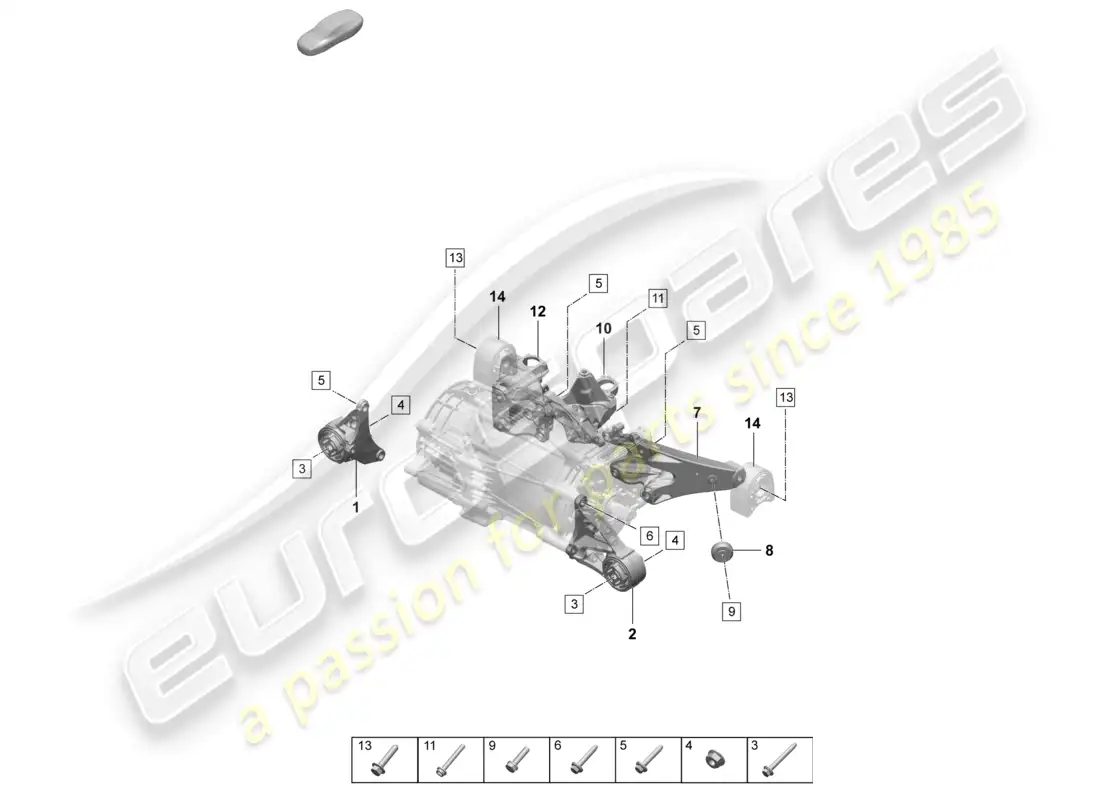 porsche 2026 (taycan 9j1-2) aparejo de elevación del motor eje delantero diagrama de piezas