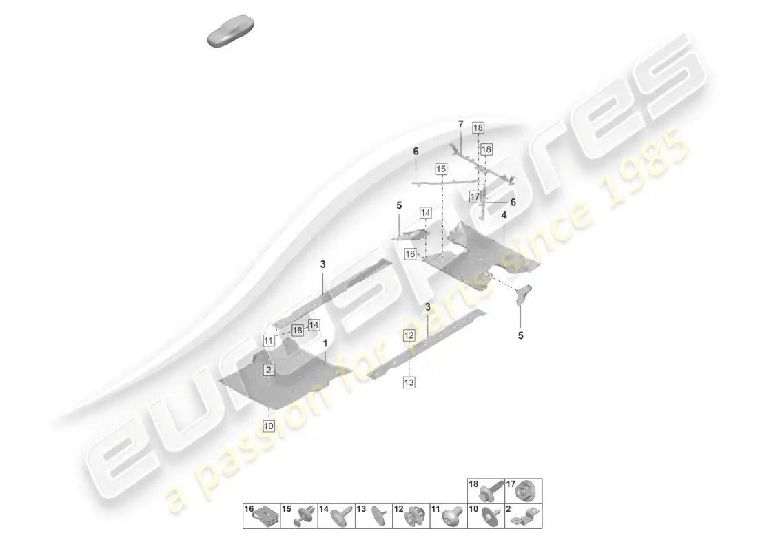 porsche 2023 (taycan 9j1-1) diagrama de piezas del revestimiento de bajos