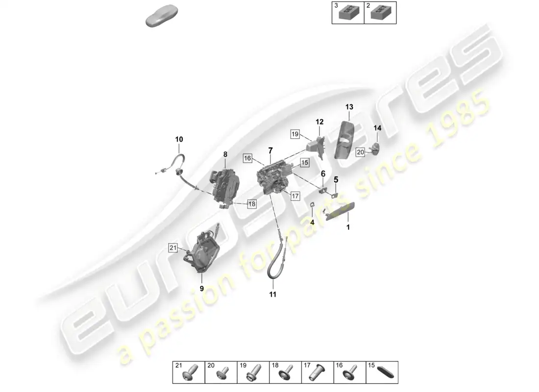 porsche 2025 (taycan 9j1-2) manija de puerta, exterior delantera cerradura de puerta accesorios diagrama de piezas