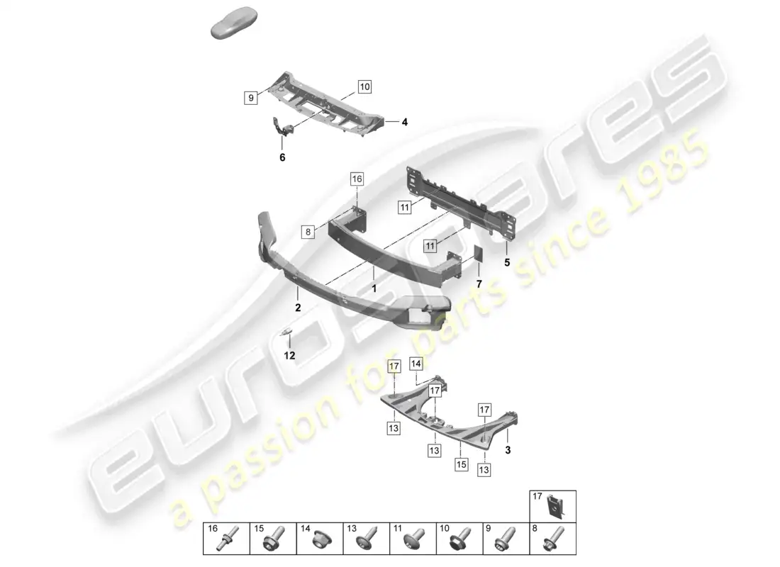 porsche 2025 (taycan 9j1-2) soporte de parachoques delantero refuerzo anticolisión diagrama de piezas