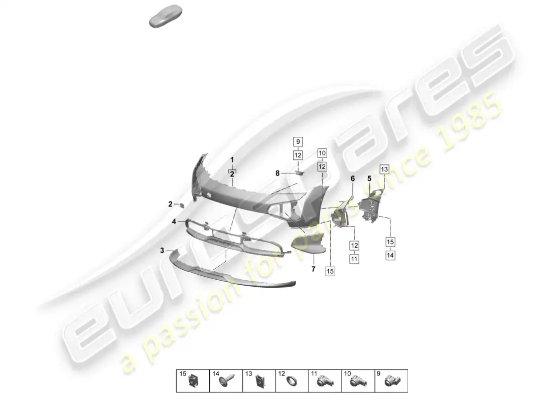 porsche 2025 (taycan 9j1-2) parachoques delantero diagrama de piezas