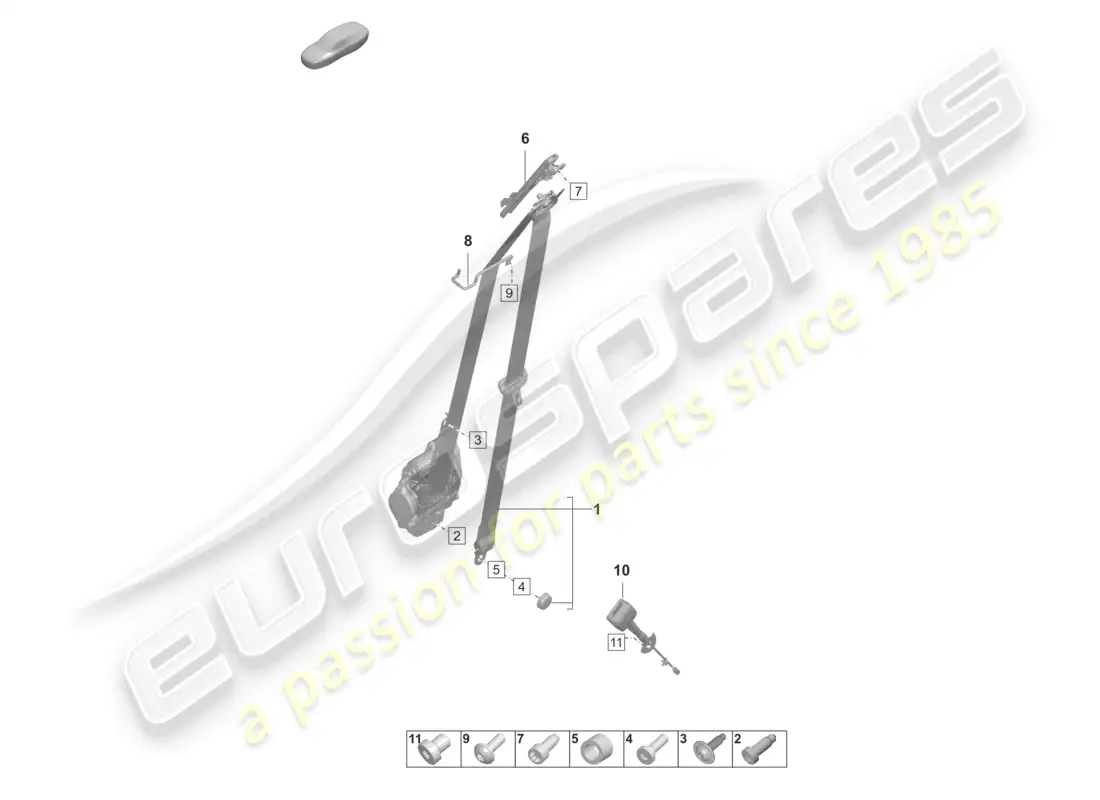 porsche 2023 (taycan 9j1-1) cinturón de seguridad de tres puntos delantero cierre del cinturón diagrama de piezas