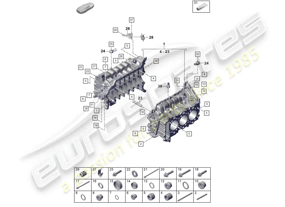 porsche 2022 (992-1 gt3/rs/st) diagrama de piezas de la carcasa del cárter