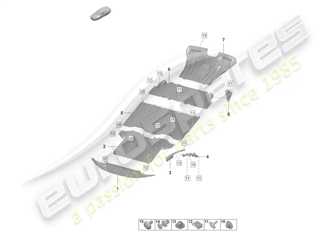 porsche 2022 (992-1 gt3/rs/st) diagrama de piezas del revestimiento de bajos