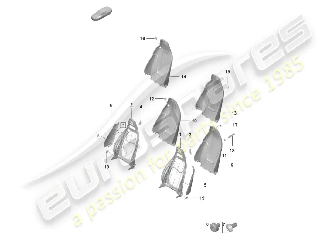 porsche 2022 (992-1 gt3/rs/st) diagrama de piezas del marco del respaldo