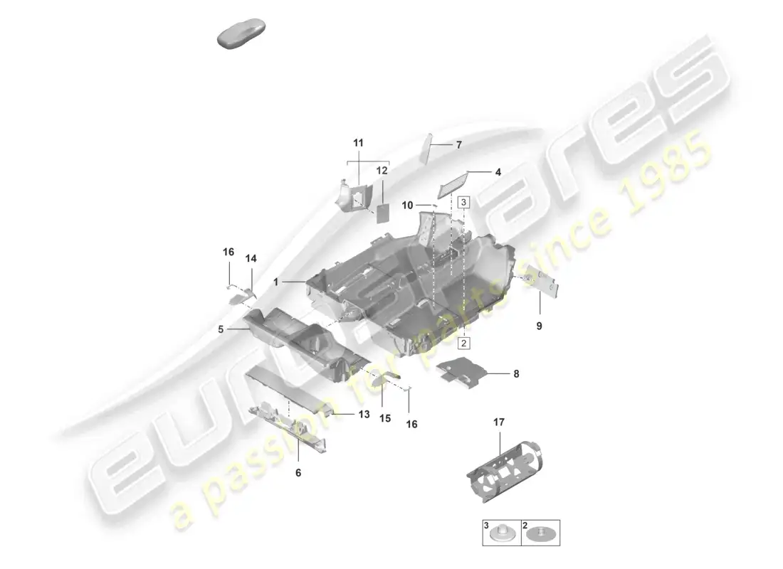 porsche 2022 (992-1 gt3/rs/st) diagrama de piezas de molduras para pisos (alfombras)