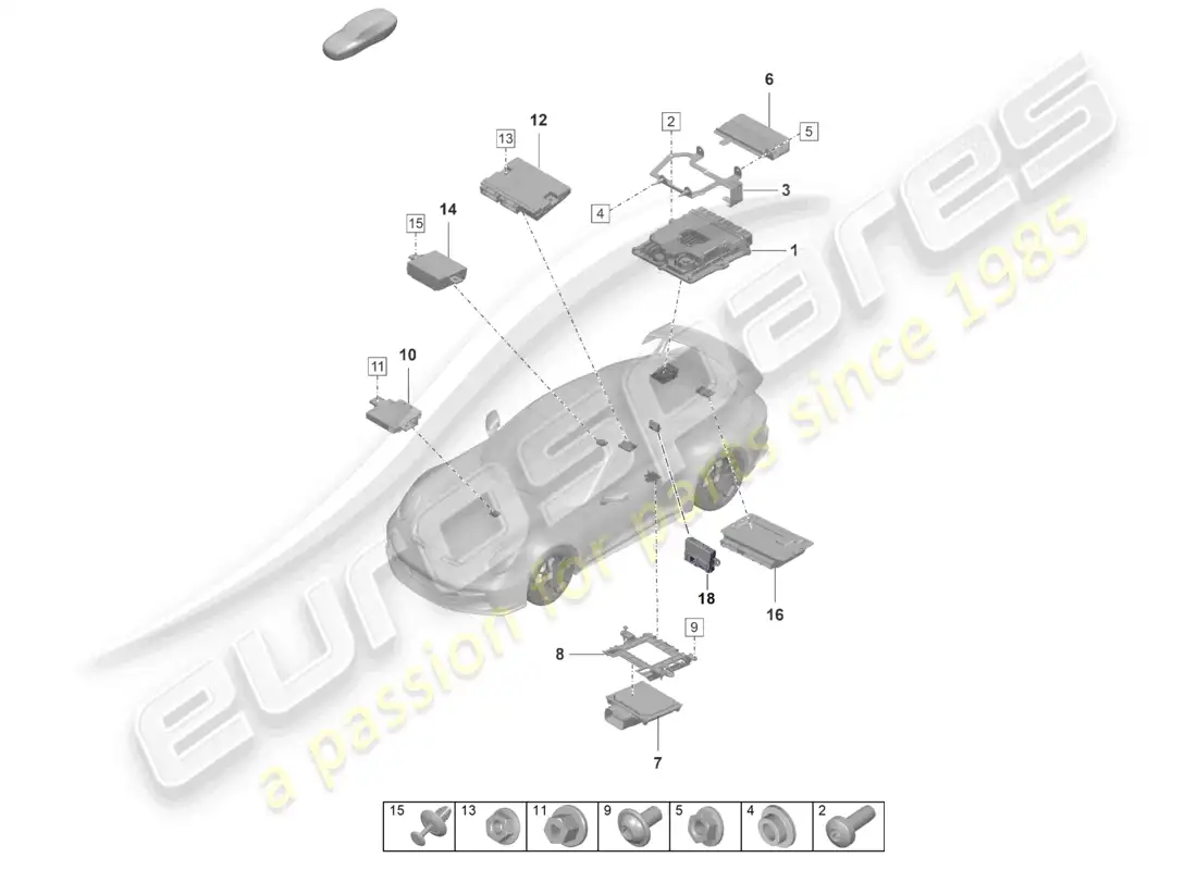 porsche 2022 (992-1 gt3/rs/st) unidades de control diagrama de piezas