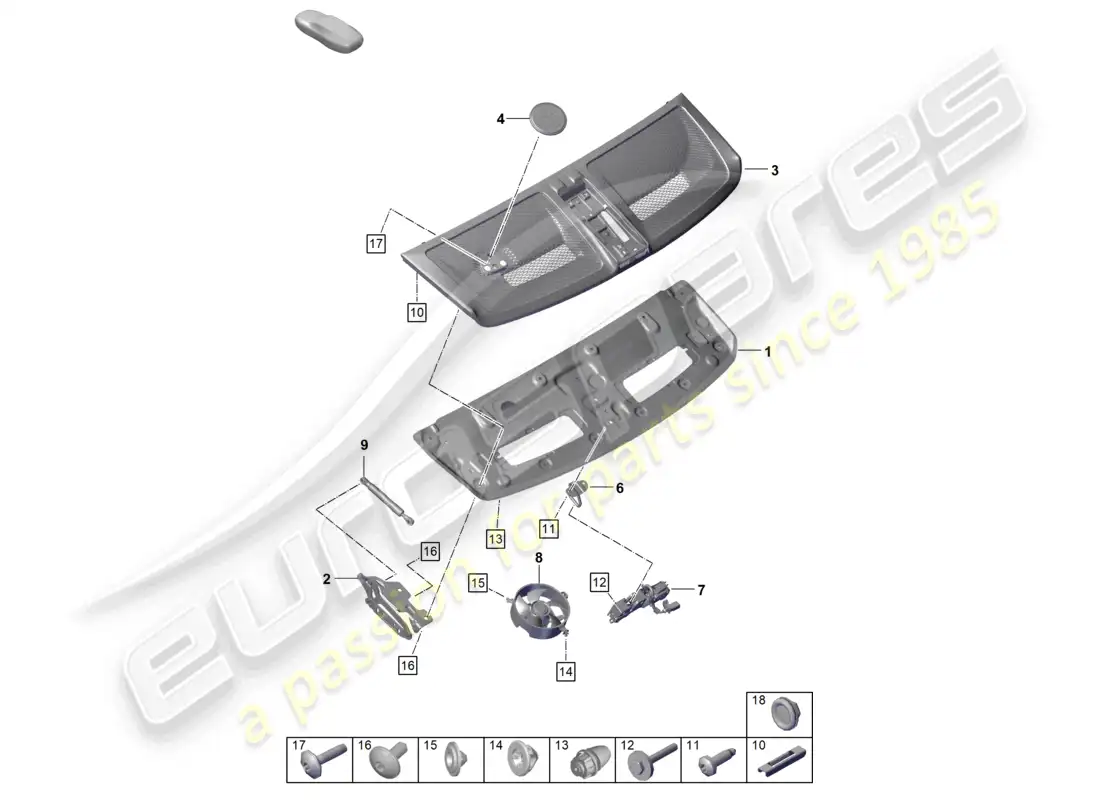 porsche 2021 (992-1 gt3/rs/st) portón trasero/tapa del maletero diagrama de piezas