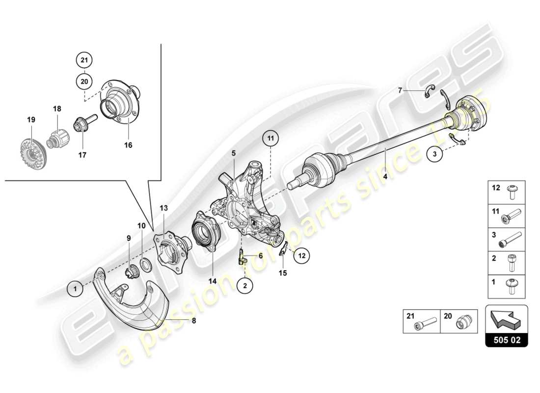 lamborghini 2013 (lp700-4 roadster) diagrama de pieza del eje de transmisión trasero