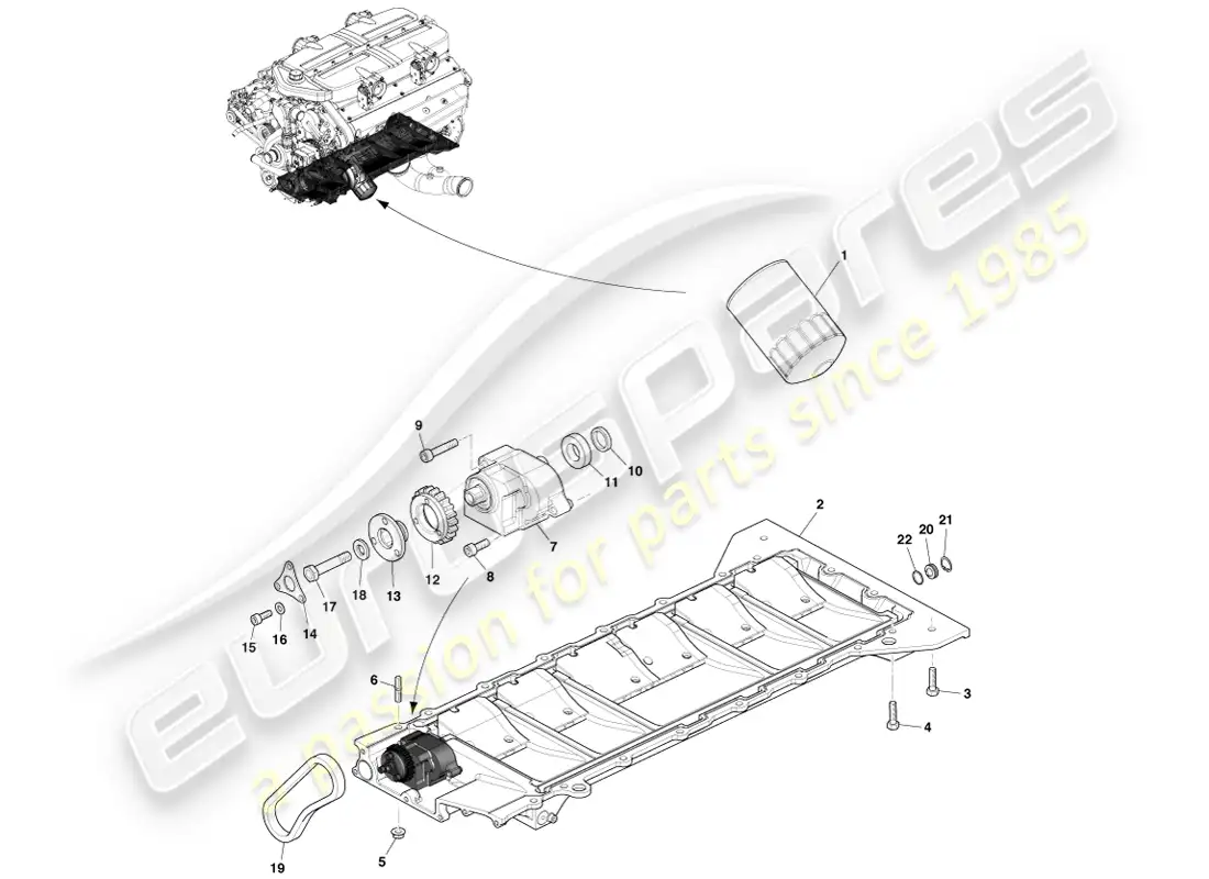 aston martin one-77 (2011) lubricación del motor diagrama de piezas