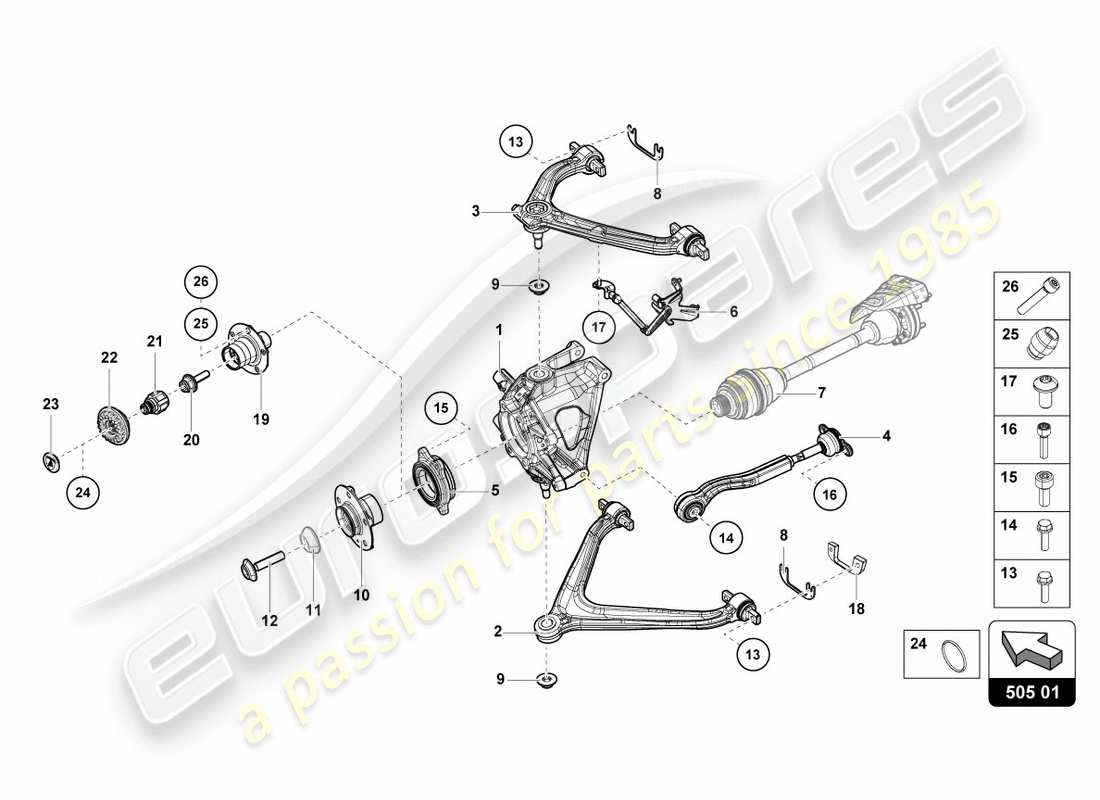 lamborghini 2018 (lp580-2 coupe) diagrama de pieza trasero del eje trasero