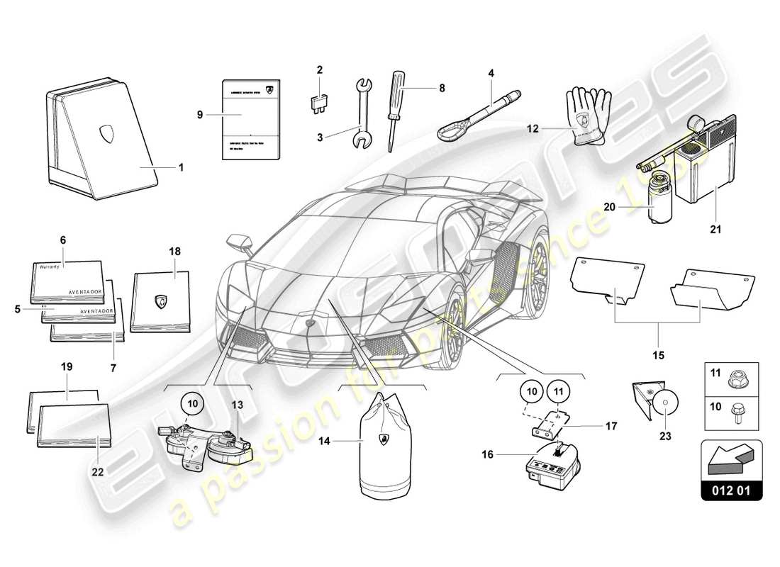 lamborghini 2014 (lp720-4 roadster 50) herramientas del vehículo diagrama de piezas