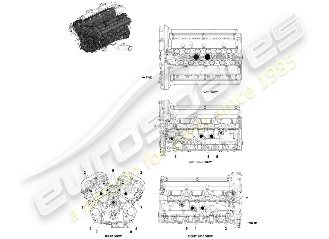 aston martin one-77 (2011) tapones del núcleo del motor diagrama de piezas