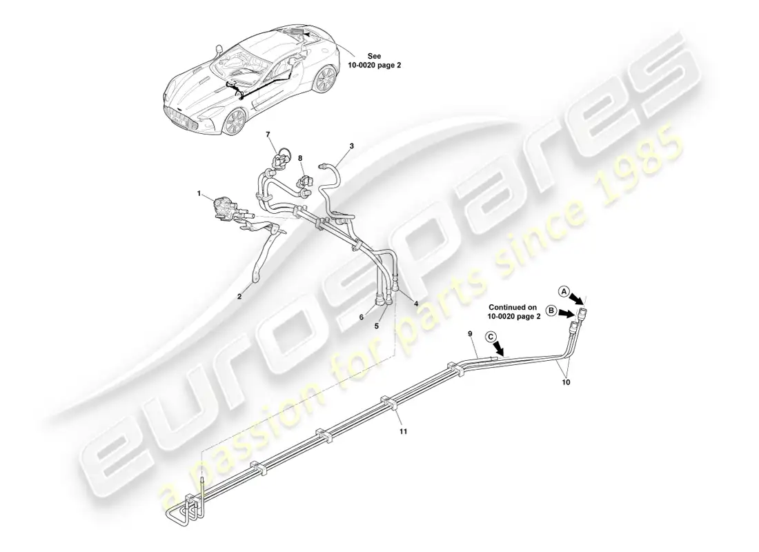 aston martin one-77 (2011) tuberías de combustible diagrama de piezas