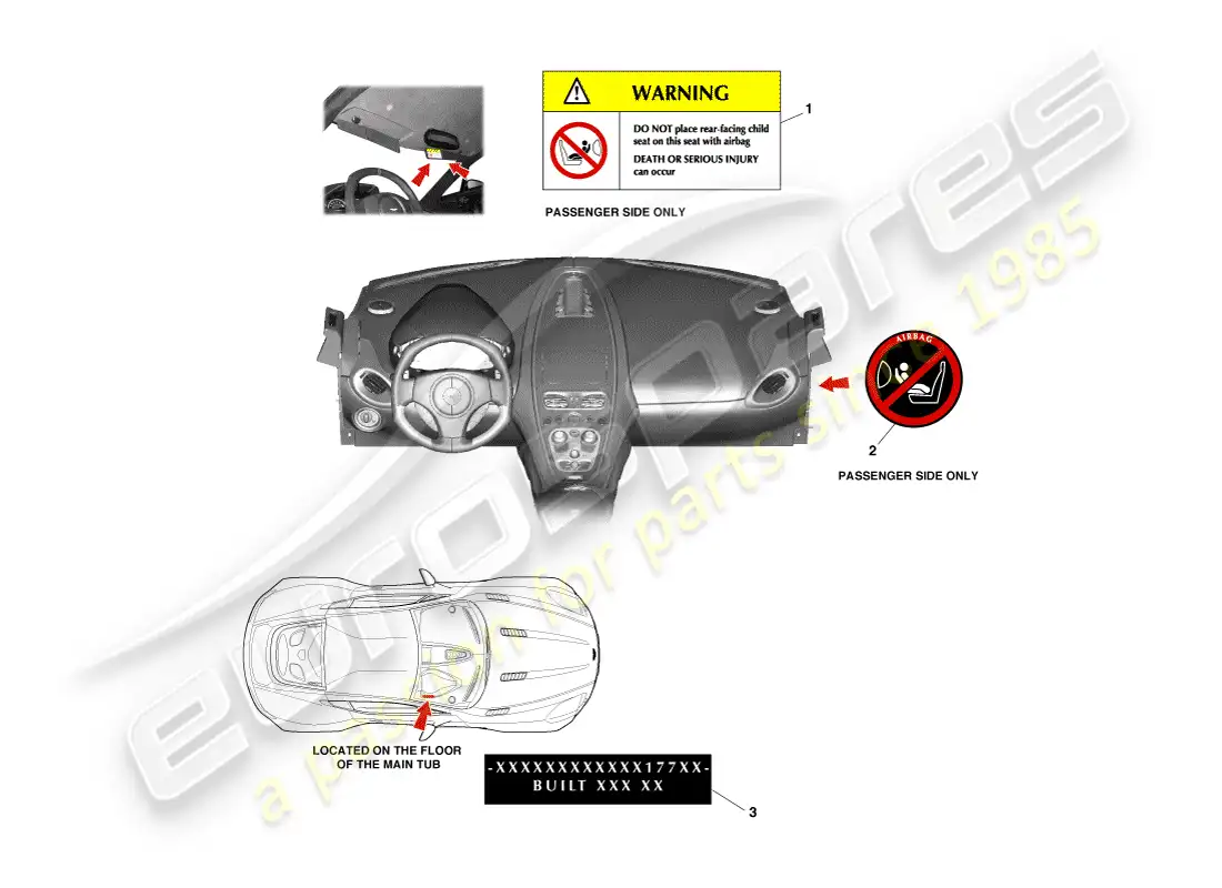 aston martin one-77 (2011) etiquetas interiores diagrama de piezas