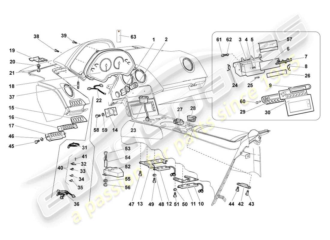 lamborghini murcielago coupe (2003) diagrama de piezas del tablero