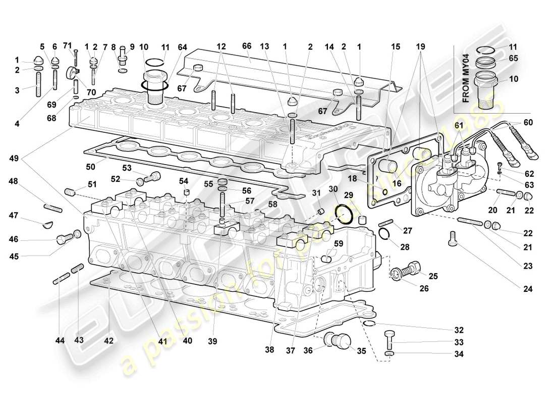 lamborghini murcielago coupe (2004) culata derecha diagrama de piezas