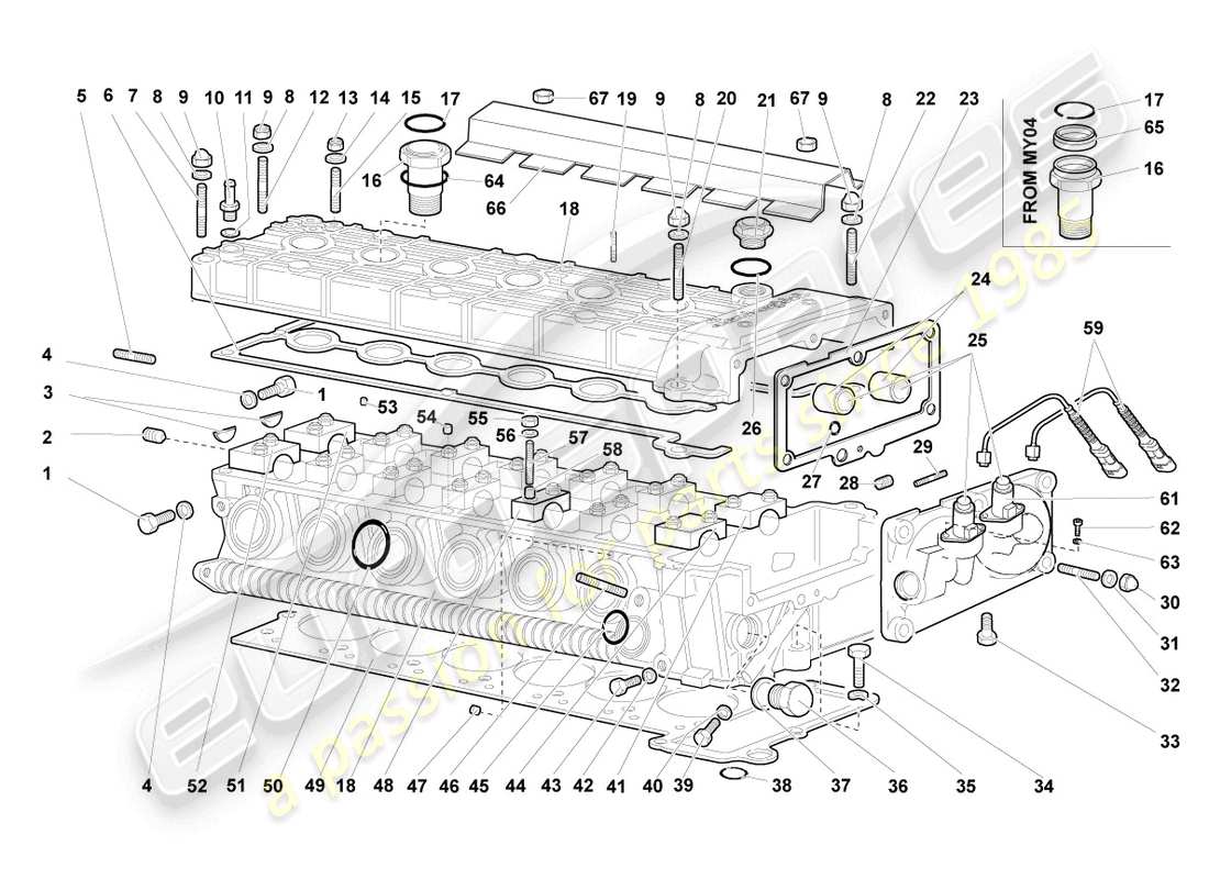 lamborghini murcielago coupe (2003) diagrama de pieza de la culata izquierda