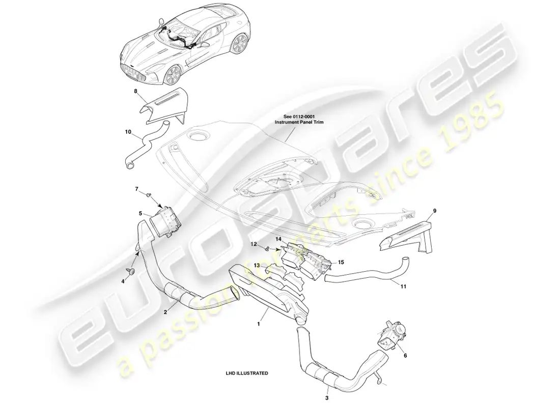 aston martin one-77 (2011) componentes de distribución de aire diagrama de piezas
