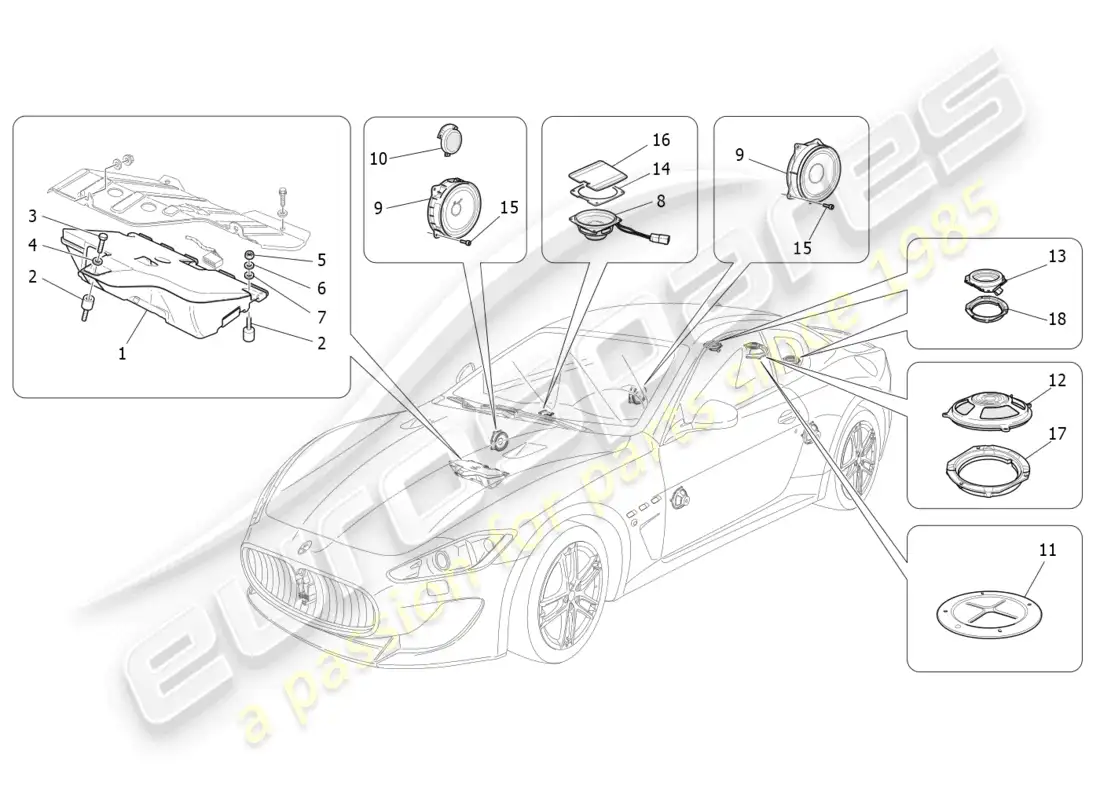 maserati granturismo mc stradale (2013) sistema de difusión de sonido diagrama de piezas