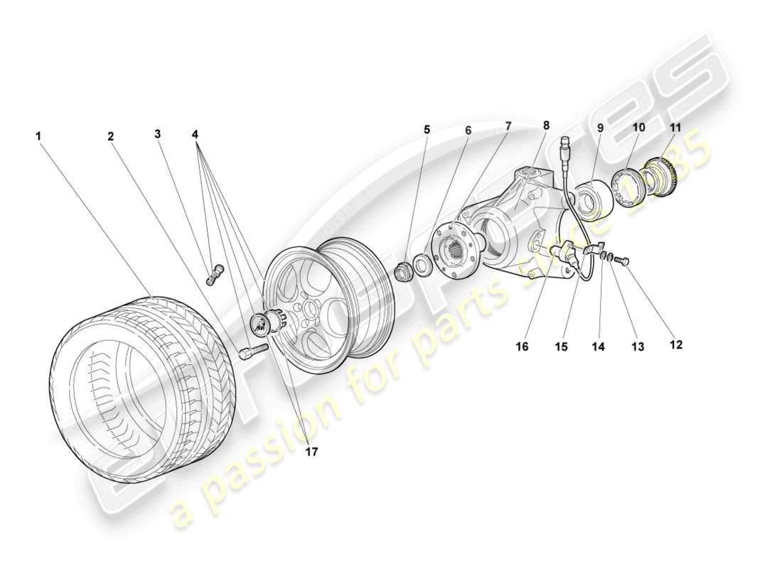 lamborghini murcielago coupe (2003) diagrama de pieza delantero de la carcasa de cojinete de rueda