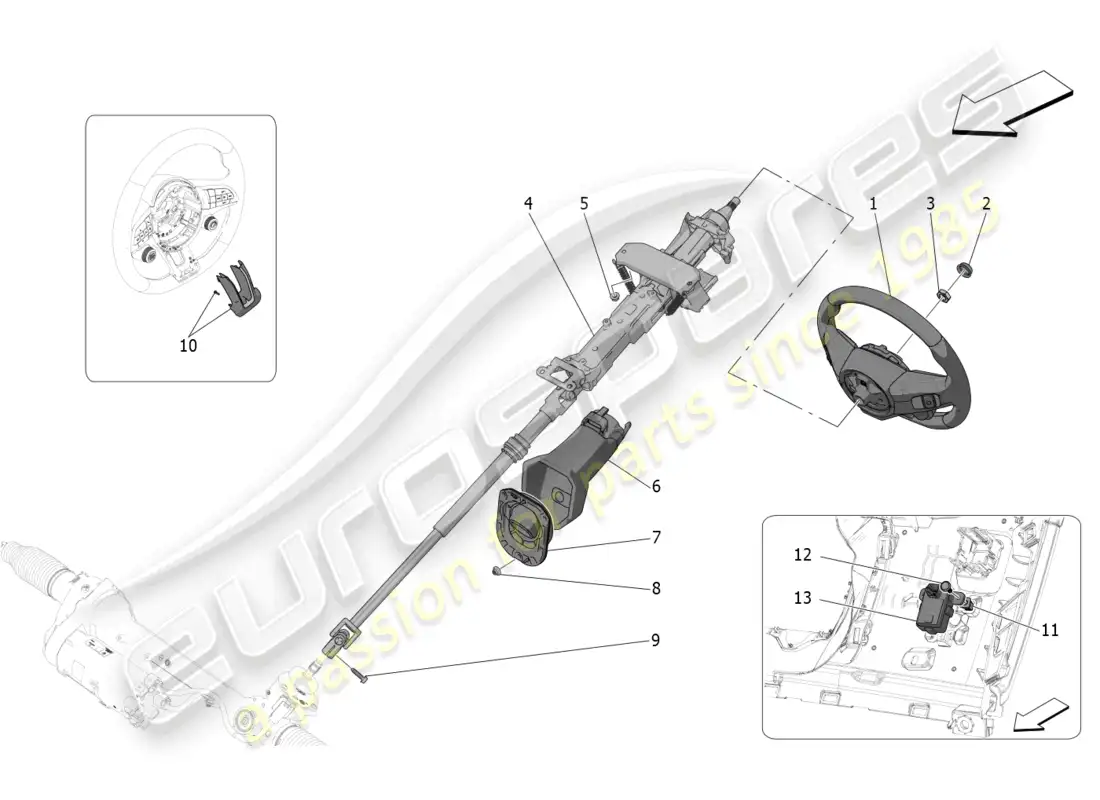maserati grecale trofeo (2023) columna de dirección y unidad de volante diagrama de piezas