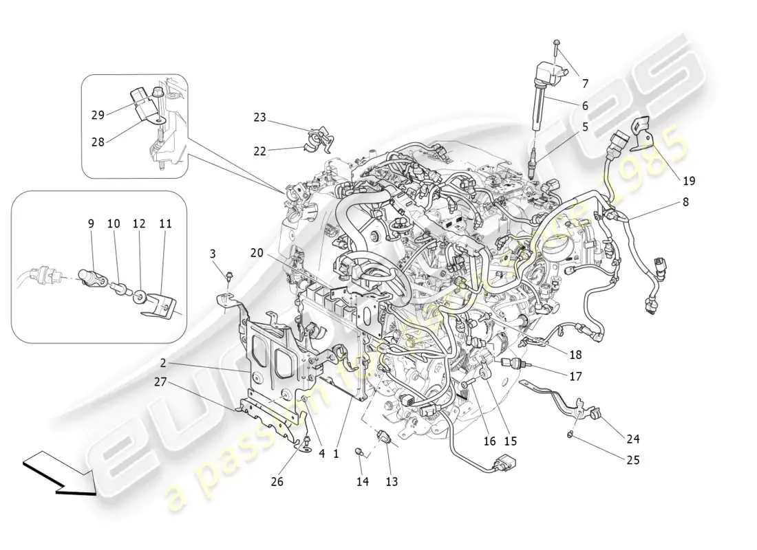 maserati levante gt (2022) control electrónico: control de inyección y distribución del motor diagrama de piezas