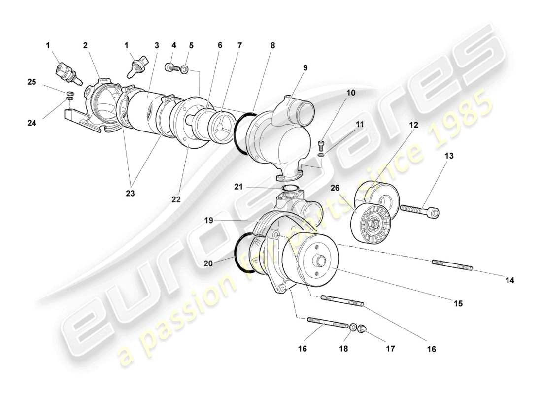 lamborghini murcielago coupe (2003) diagrama de piezas de la bomba de refrigerante