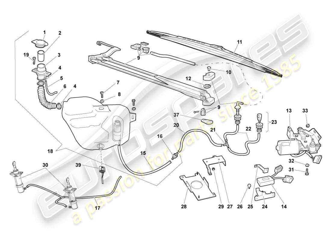 lamborghini murcielago coupe (2003) diagrama de piezas del limpiaparabrisas