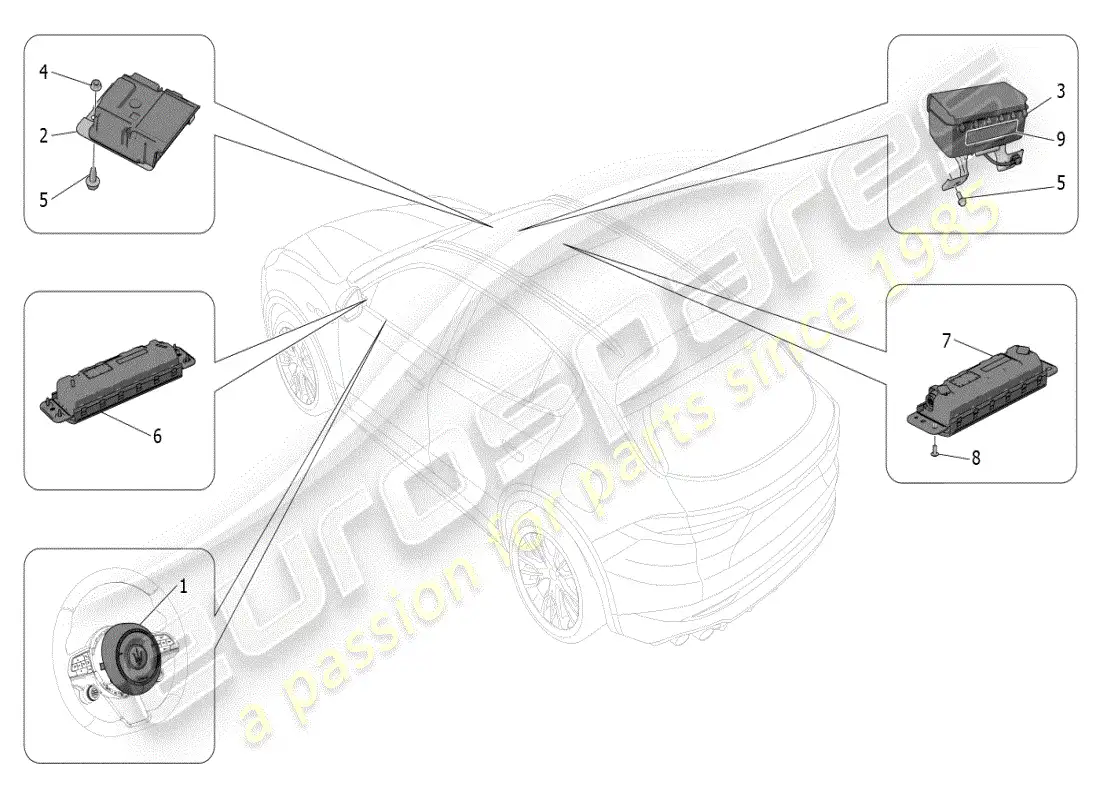 maserati grecale modena (2023) sistema de airbag delantero diagrama de piezas