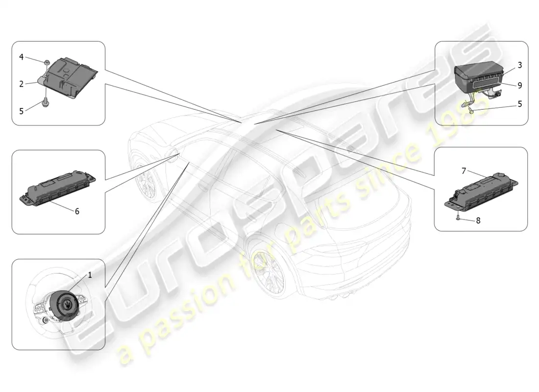 maserati grecale trofeo (2023) sistema de airbag delantero diagrama de piezas